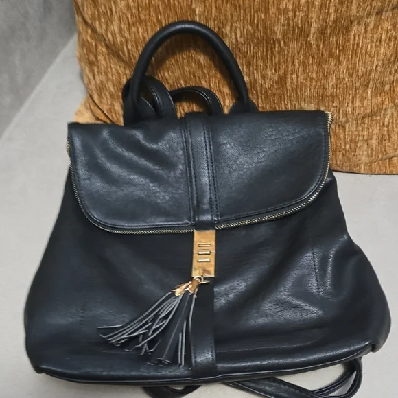 Black Leather Backpack with Tassel - Picture 3 of 14